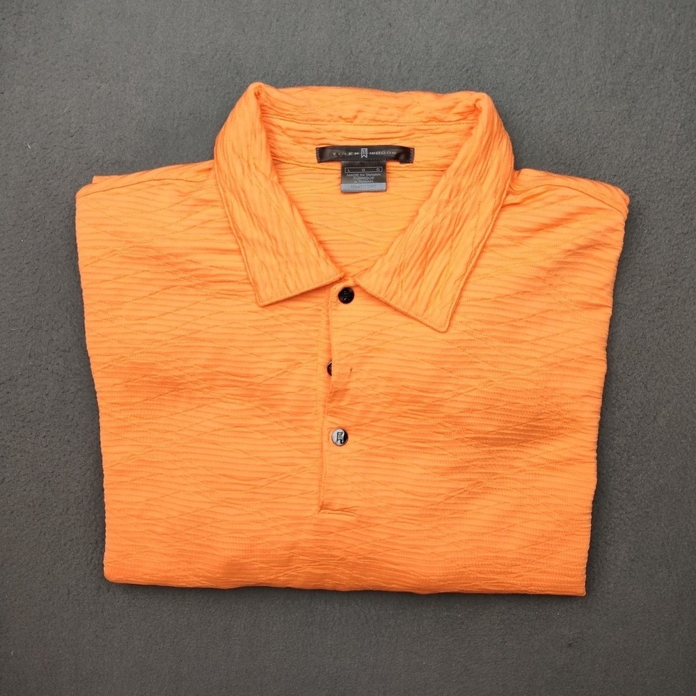 Nike Polo Mens Large Orange Tiger Woods Golf Performance Textured Stretch Work